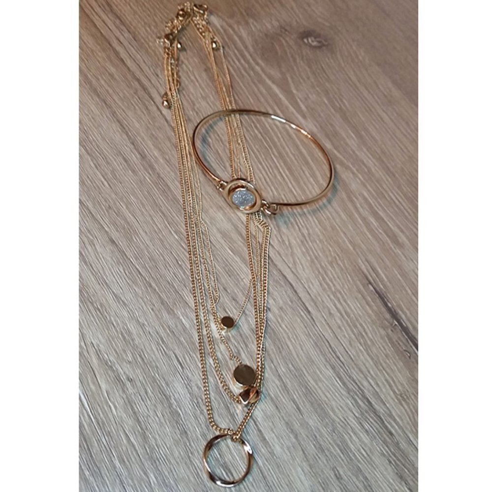 Curated trendy bundle elegant chain necklaces and bracelet gold tone